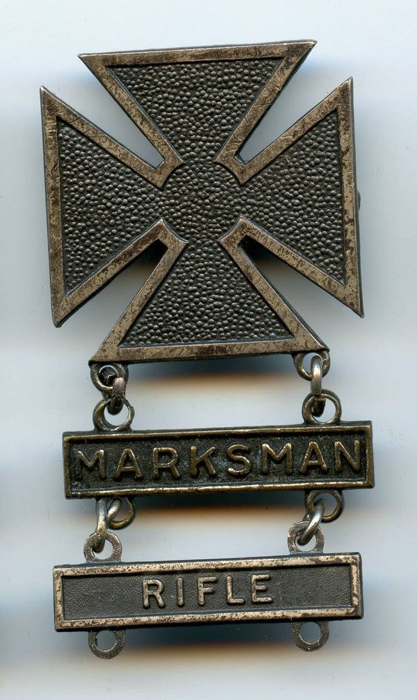 WW2 Sterling Marksman Marksmanship Badge "Marksman & Rifle Clasps"