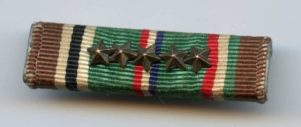 WW2 European/African/Middle-Eastern Campaign Medal Ribbon Bar with 5 Campaign Stars
