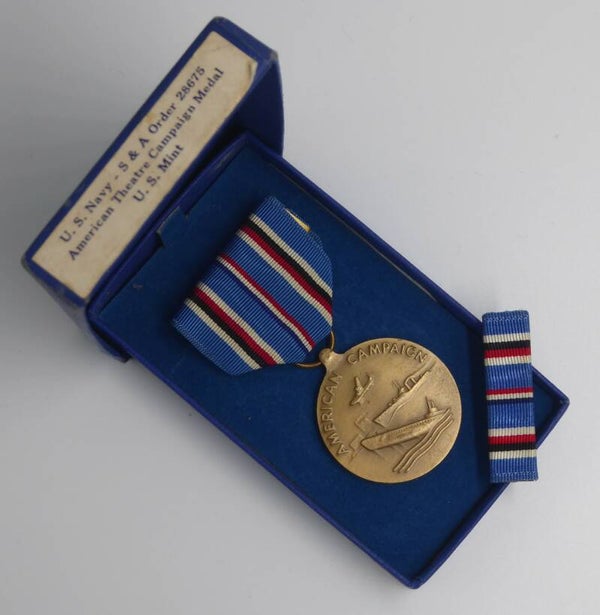 SOLD WW2 Cased American Navy Campaign Medal