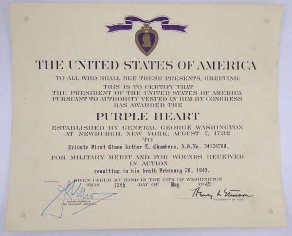 WW2 KIA Purple Heart Document, 87th Infantry Division, Germany 1945