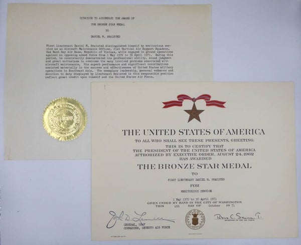 Vietnam Era Bronze Star Award Document Set, 21st Tactical Air Support Squadron (Cam Rahn Bay Air Base, 1970 to 1971)