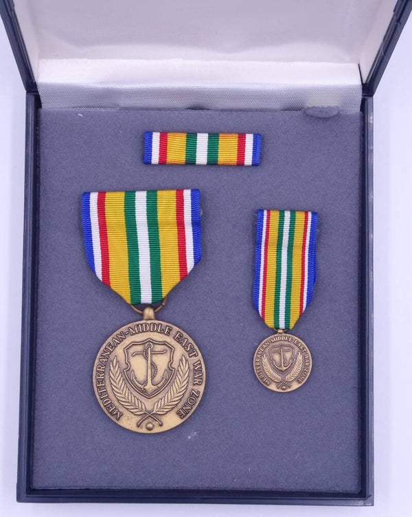 Modern Era Cased US Merchant Marine Mediterranean-Middle East War Zone Medal