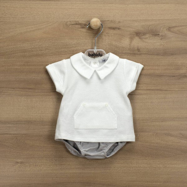 -70% Babidu Wit t-shirt + grijs broekje
