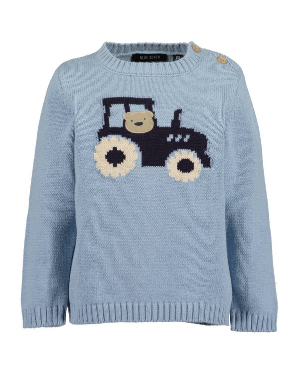 Blue Seven Blauwe gebreide sweater tractor
