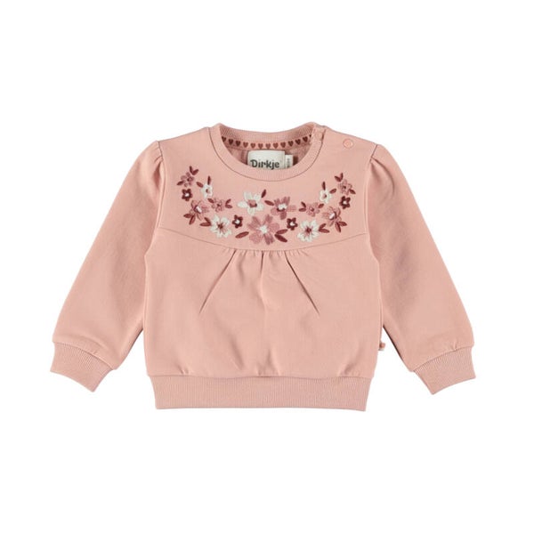 Dirkje Oudroze sweater met bloemen