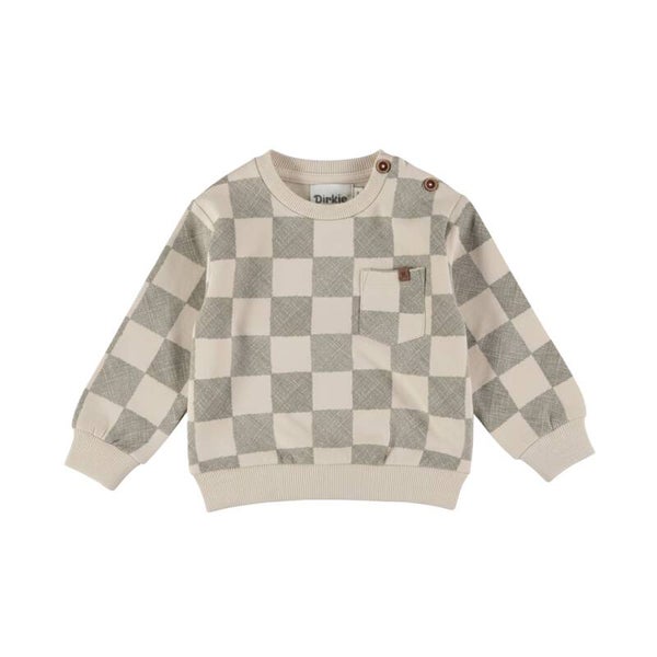 Dirkje Groen beige geblokte sweater