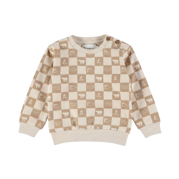 Dirkje Offwhite camel geblokte sweater