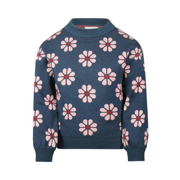 Koko Noko Donkerblauwe gebreide sweater met bloemen