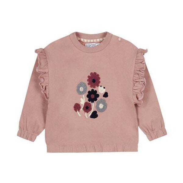 Dirkje Oudroze sweater met bloemen