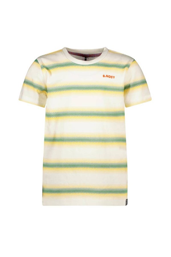 -50% B.Nosy Wit t-shirt met groene en gele strepen Timmy