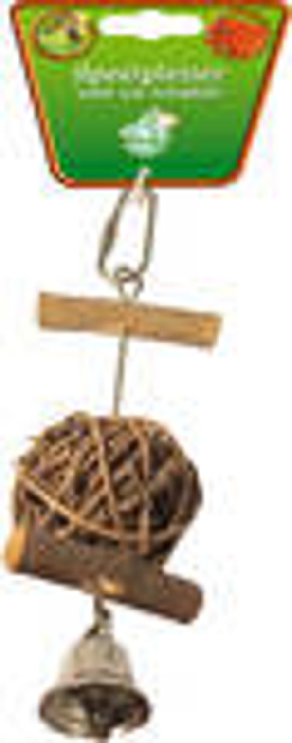 Houten vogelspeelgoed stok met bal en bel 'S', 16 cm