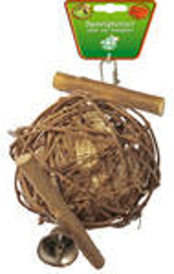 Houten vogelspeelgoed stok met bal en bel 'L', 22 cm
