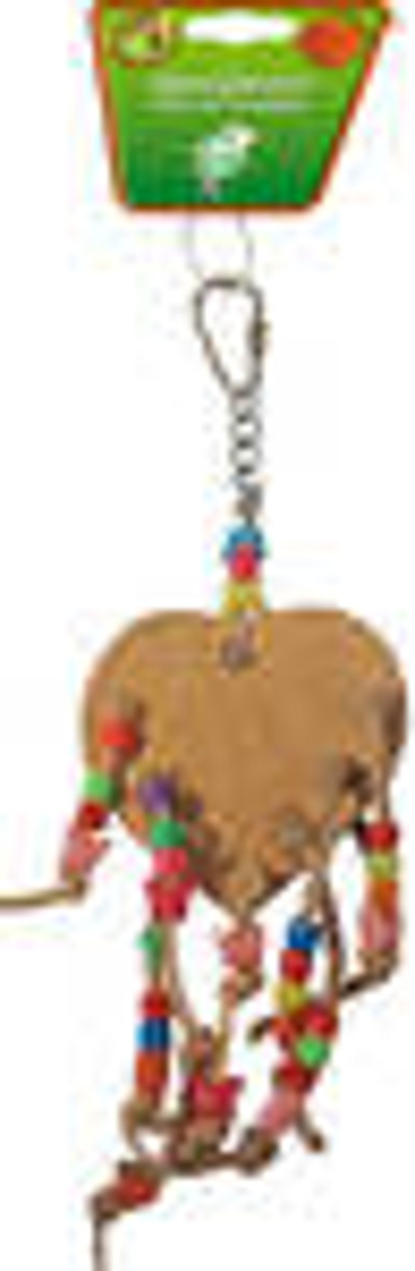 Vogelspeelgoed lederen hart met kralen, 18 cm