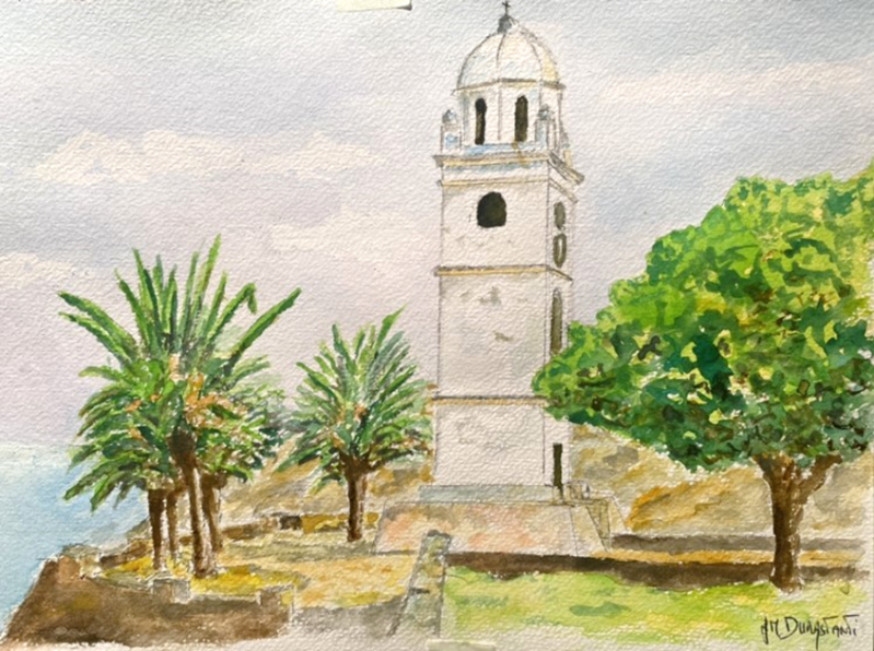 Clocher de la Place - Aquarelle © de Jean-Marc Durastanti (2023).