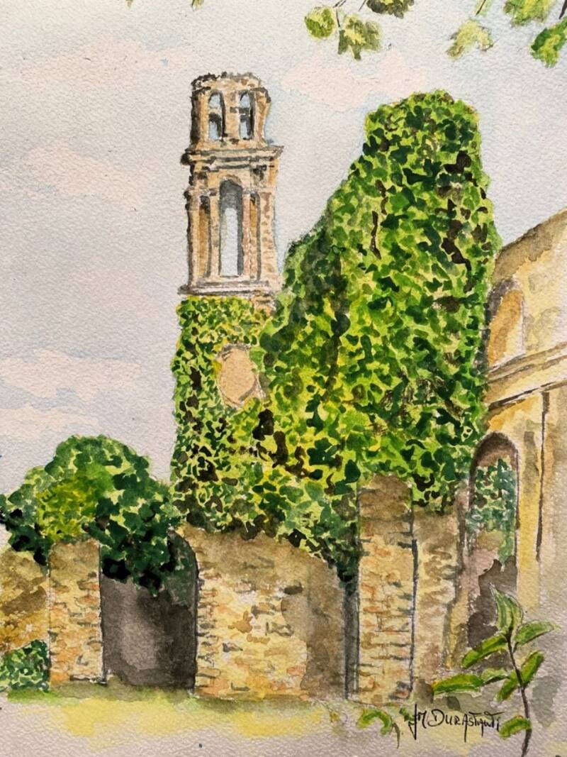 Piedicroce - Couvent Saint-François d’Orezza, haut-lieu de l’histoire de la Corse.  Aquarelle de © Jean-Marc Durastanti.