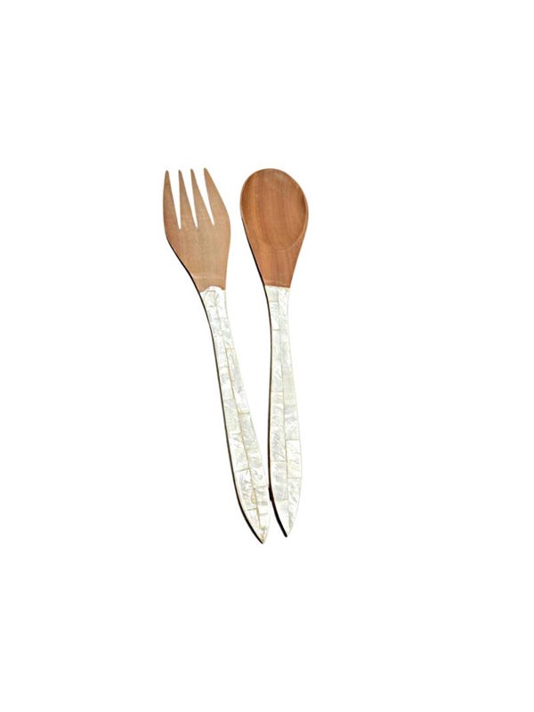 Couverts à salade en bois et nacre