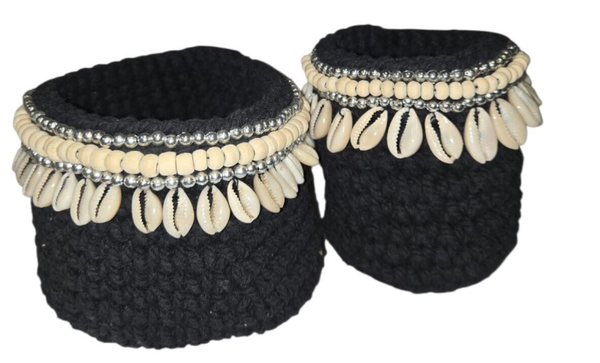 Set de paniers en macramé / perles / coquillages