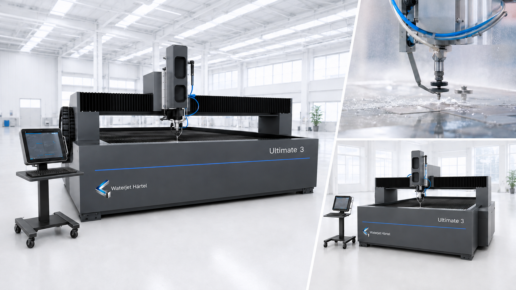 Waterjet Härtel, Ultimate 3, 3 Achsen, Wasserstrahl-Schneidanlage, x-y-z-Achse, Universal Wasserstrahlschneiden, Deutschland