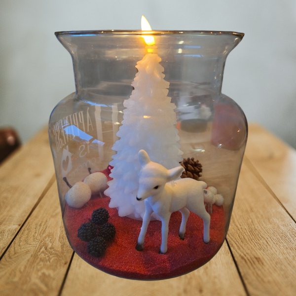 Windlicht met kerstboom wit