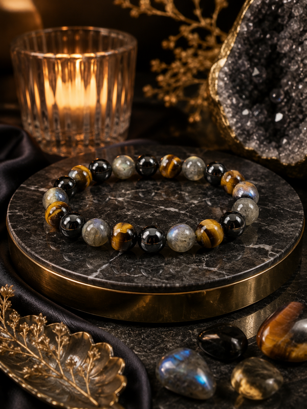 Armband Labradoriet , Toermalijn en Tijgeroog
