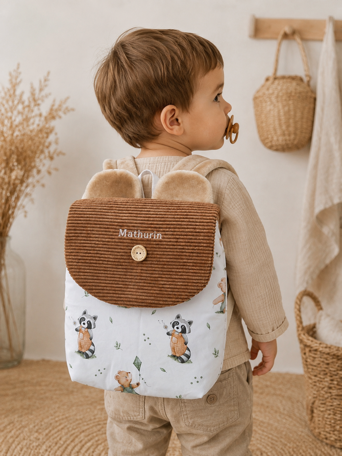 Sac à dos crèche ou maternelle GARCON ours raton laveur modèle 1