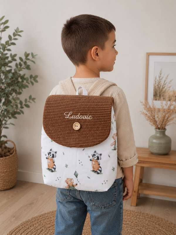 Sac à dos crèche ou maternelle GARCON ours raton laveur modèle 2