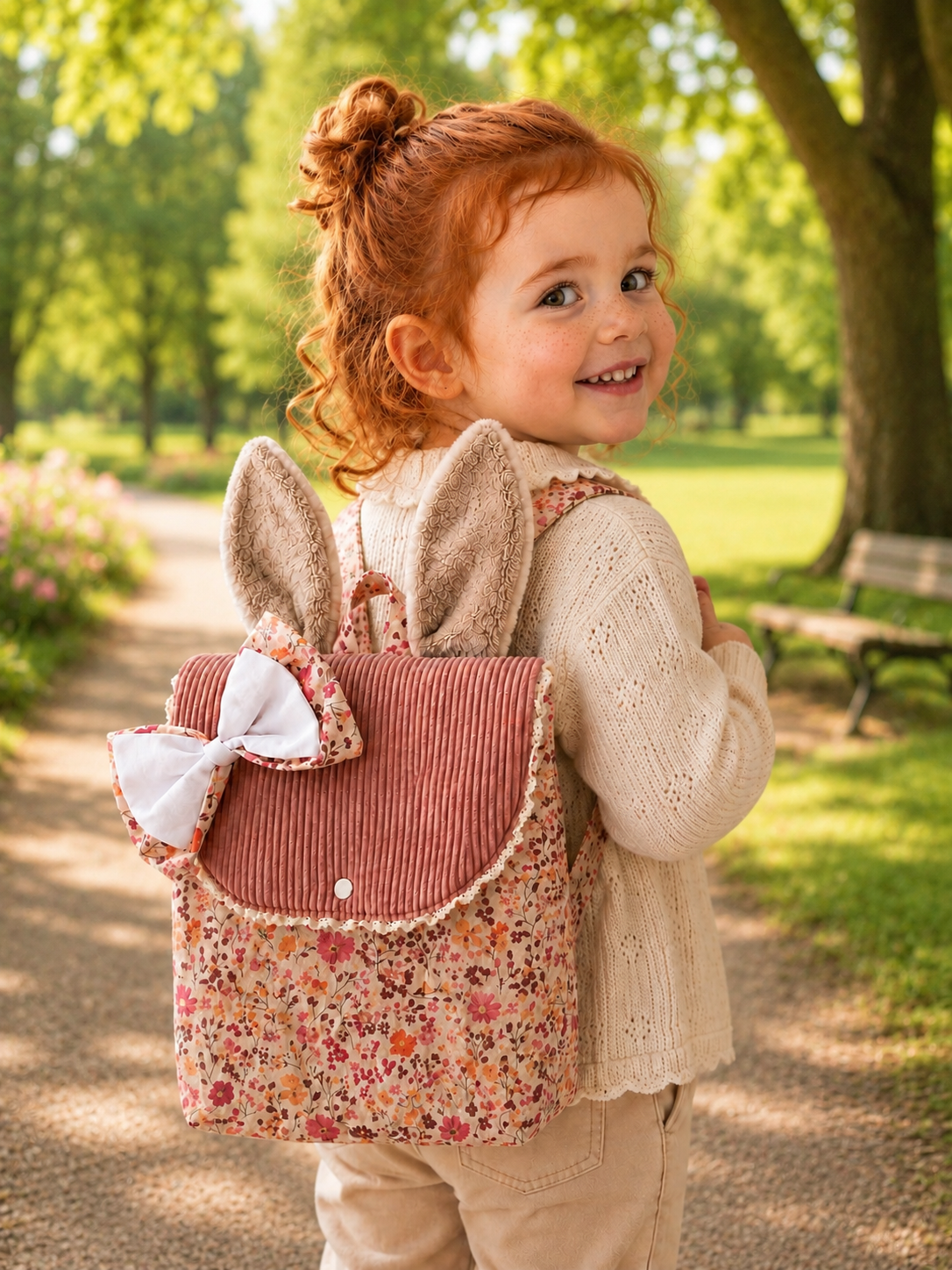 Sac à dos crèche ou maternelle FILLE lapin fleuri modèle 2