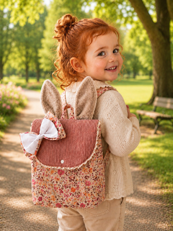 Sac à dos crèche ou maternelle FILLE lapin fleuri modèle 2