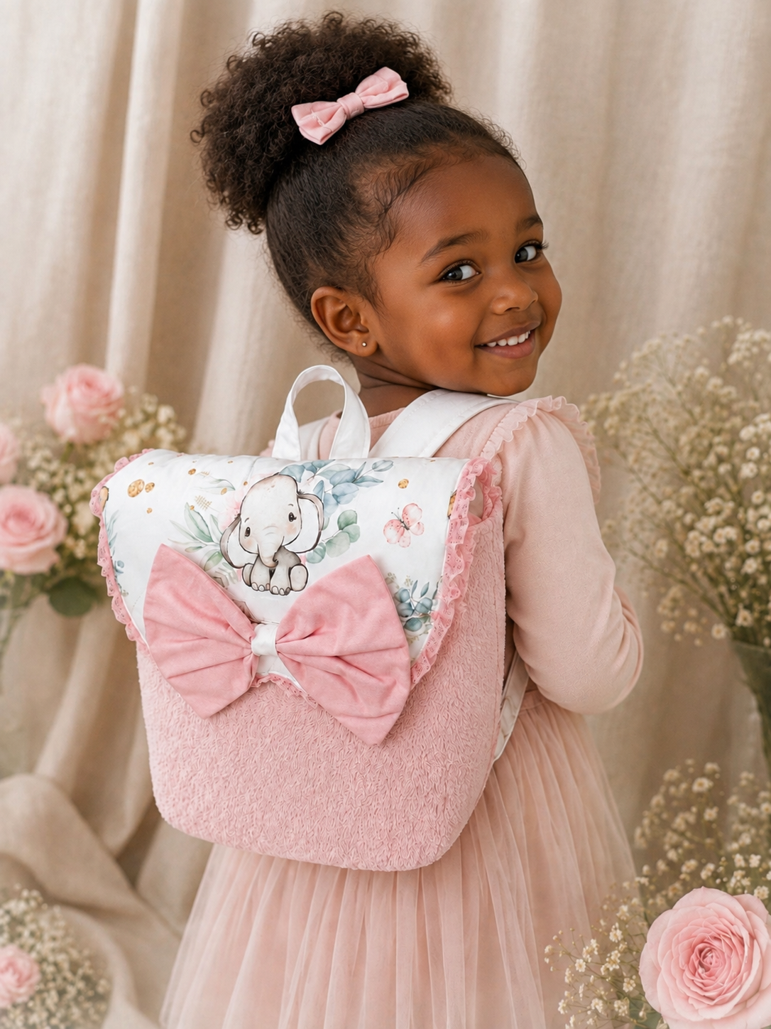 Sac à dos crèche ou maternelle FILLE éléphant modèle 1