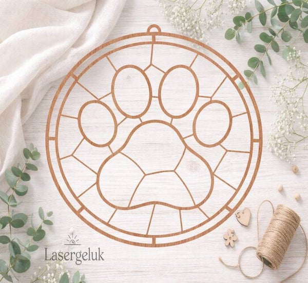 Houten DIY Suncatcher – Kattenpoot | Glas-in-Lood Decoratie - 0063