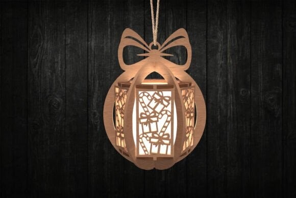 Houten kerstbal - Gifts and candy canes