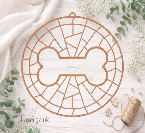 Houten DIY Suncatcher – Hondenbot | Glas-in-Lood Decoratie- 0038