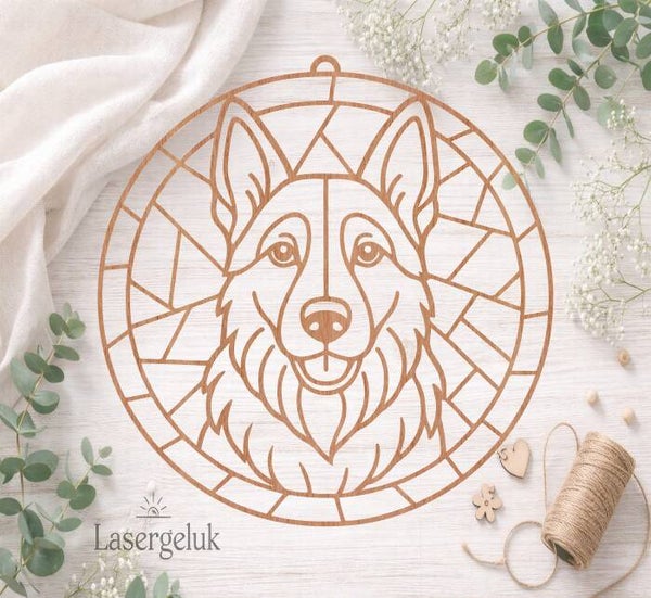 Houten DIY Suncatcher – Herdershond | Glas-in-Lood Decoratie - 0044