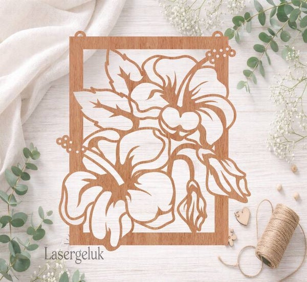 Houten DIY Suncatcher – Hibiscus | Glas-in-Lood Decoratie- 0122