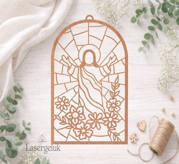 Houten DIY Suncatcher – Jezus | Glas-in-Lood Decoratie - 0027