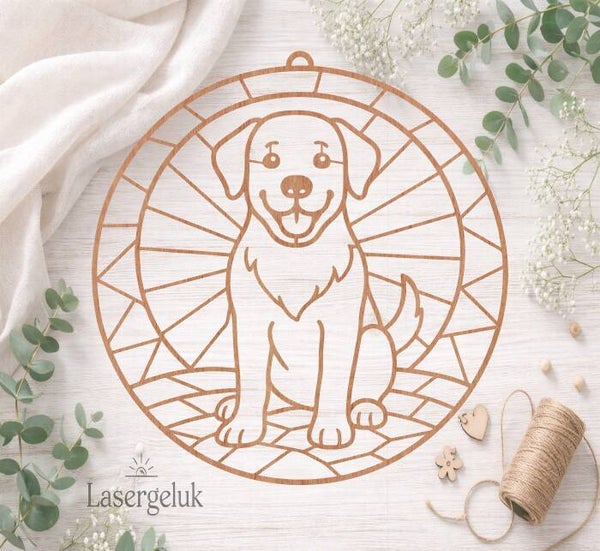 Houten DIY Suncatcher – Labrador Retriever | Glas-in-Lood Decoratie- 0048