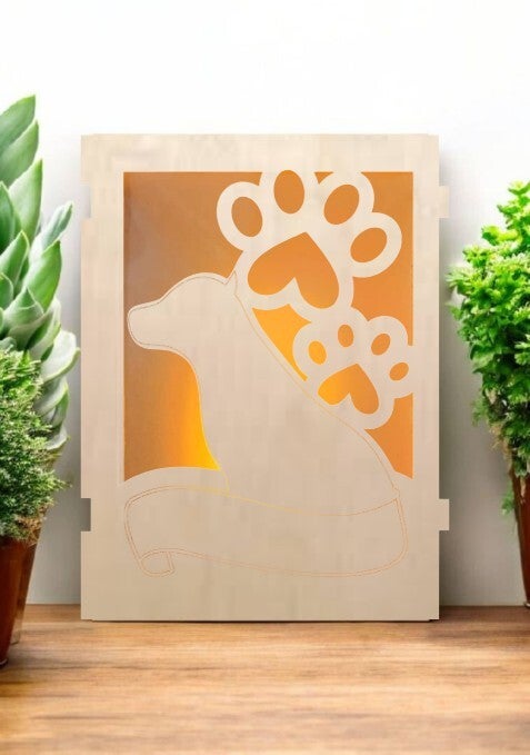 Houten Lantaarn paneel - Hond met banner (evt met naam)
