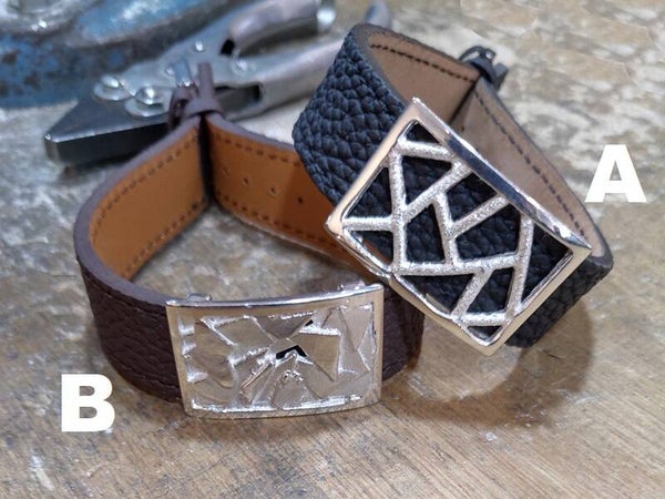 Armband sa92547 Leren armband met zilveren motief