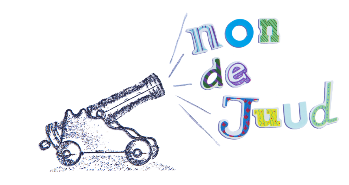 Logo van "non de juud" van Judith van der Steeg . Kanon waar de naam non de juud uitknalt