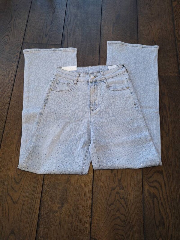 Jeans wide leg panter met strass