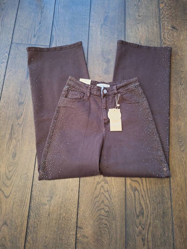 Wide leg jeans choco stud Laulia super stretch