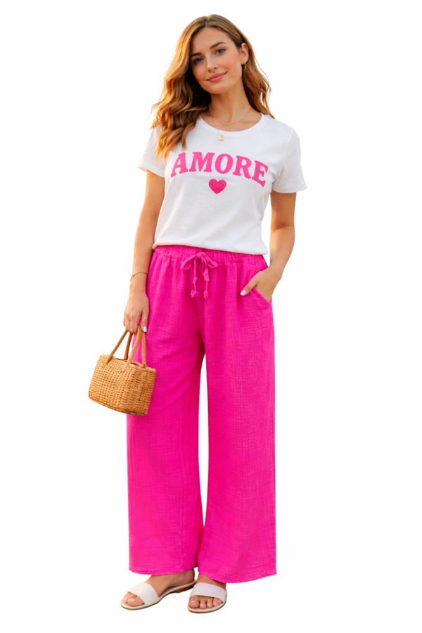 Set katoen fuchsia amour