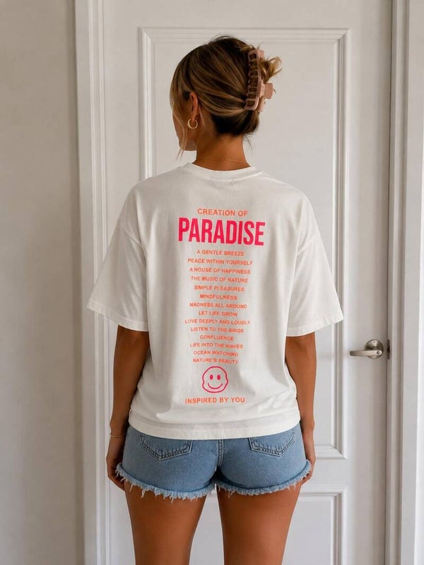 Paradise t shirt wit tekst