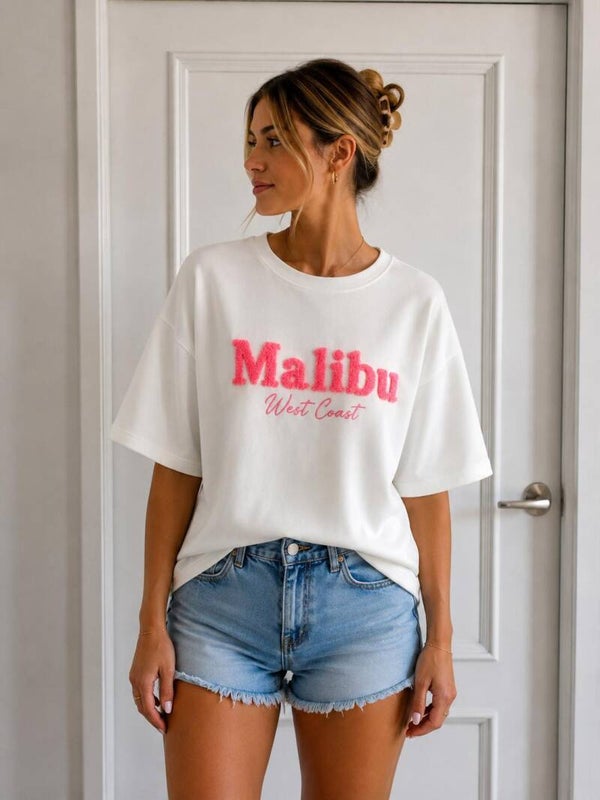 T shirt Malibu teddy opdruk 2 kleuren verkrijgbaar