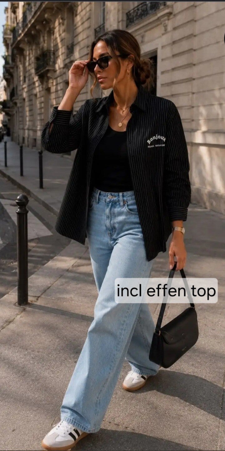 Blouse Bonjour gestreept incl top 2 kleuren verkrijgbaar