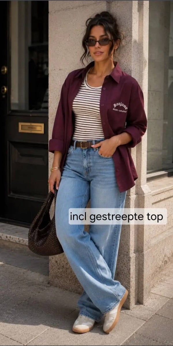 Blouse Bonjour effen incl top 2 kleuren verkrijgbaar
