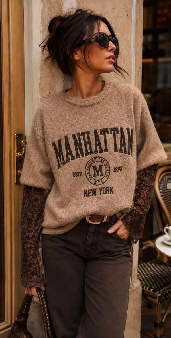 Manhattan sweater met kant mouw