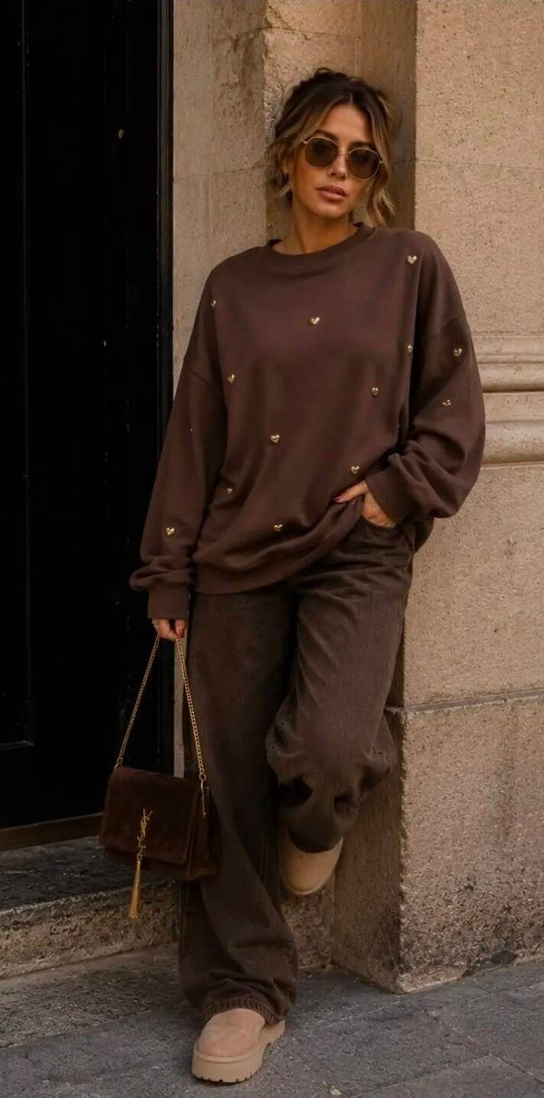 Sweater met hartvormige juwelen 2 kleuren verkrijgbaar