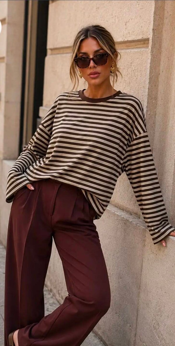 Modern gestreept longsleeve 2 kleuren verkrijgbaar
