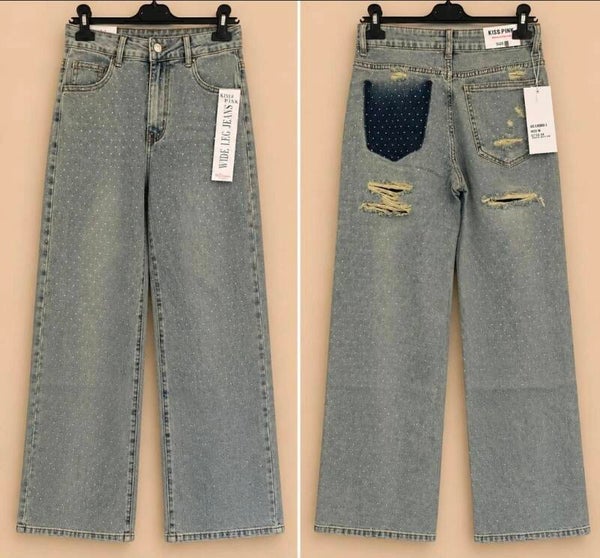 Wideleg jeans met strass